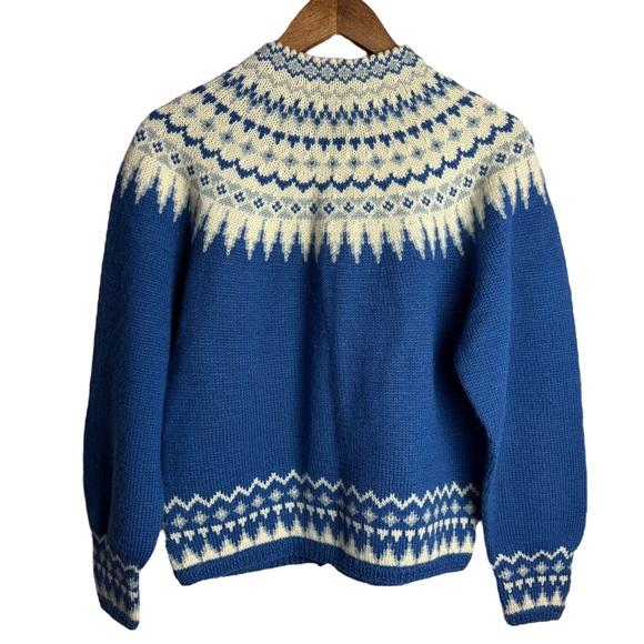 Vintage William Schmidt Norwegian Wool Sweater Blue Nordic Fair Isle Cardigan - Picture 5 of 9